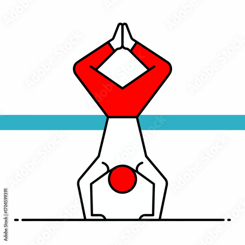 A vibrant minimalist illustration depicting a person performing a handstand yoga pose, showcasing balance, strength, and flexibility in a modern art style.