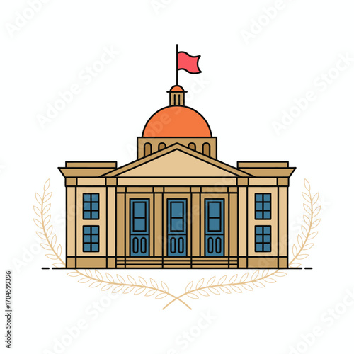 A beautifully stylized image of a government building surrounded by an olive branch, representing peace and stability in a civic context.