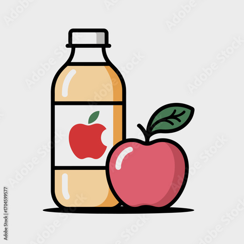 An eye-catching image featuring a vibrant apple juice bottle next to a bright red apple, encapsulating freshness and healthy living, perfect for lifestyle branding.