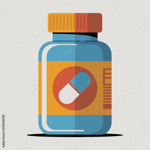 This creative image showcases a modern interpretation of a medicine bottle with a prominent capsule, emphasizing health's importance in artistic and branding contexts.