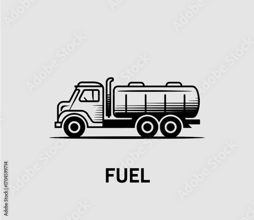 This minimalist design captures a corner profile of a fuel truck, focusing on simplicity and functionality, suitable for promoting fuel services and transportation imagery in stock.