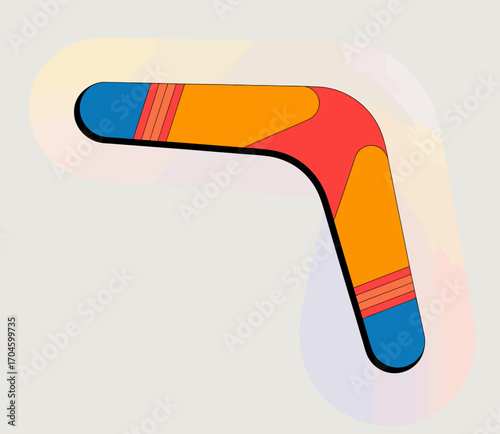 This boomerang is creatively depicted in a vibrant color palette with unique patterns, symbolizing the joy of outdoor play and the thrill of games with friends and family.
