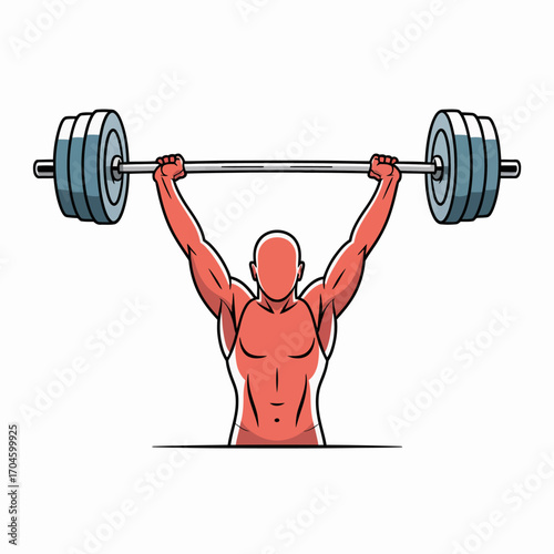 An energetic depiction of a muscular figure lifting a barbell, highlighting themes of strength, ambition, and the unwavering human spirit in fitness and athletic endeavors.