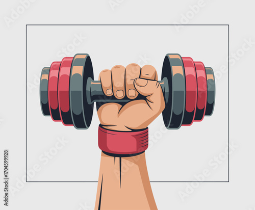 A hand gripping a sleek dumbbell demonstrates physical strength and resolve, representing the hard work and commitment involved in fitness training and personal growth.