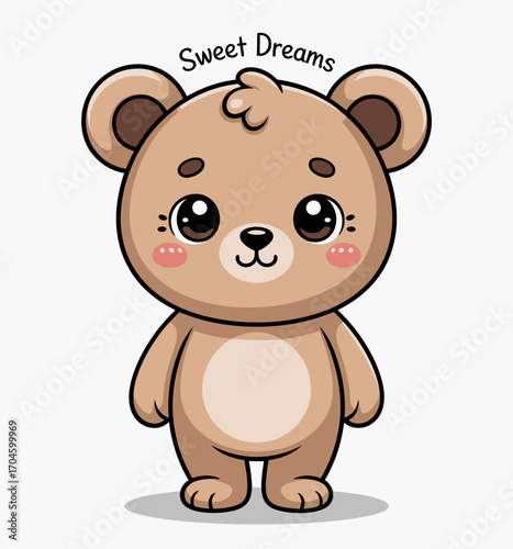 An adorable bear with an inviting smile saying 'Sweet Dreams,' embodying warmth and comfort, making it the perfect illustration for bedtime themes.