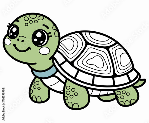 A playful turtle character design perfect for children's art, showcasing a whimsical style that emphasizes joy, friendliness, and the fun spirit of aquatic creatures.