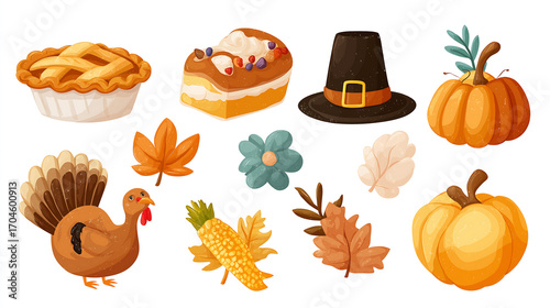 Thanksgiving clip art autumn harvest elements vector illustration