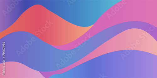 Abstract fluid gradient background with smooth wave shapes. Colorful background with a pink, blue,
