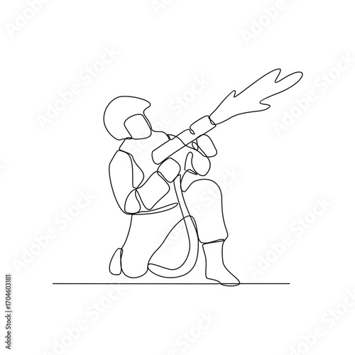 One continuous line drawing of The fire fighter brigade is on duty to put out the blazing fire vector illustration. Fire Fighting design illustration simple linear style vector illustration concept.