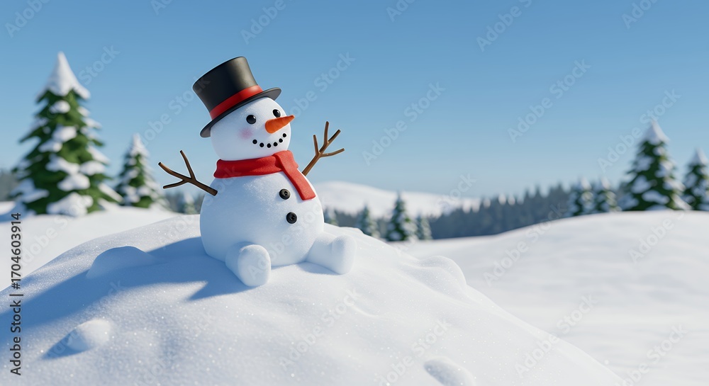 Obraz premium Smiling snowman in snowy landscape