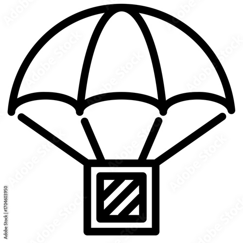 Outline Simple Parachute Delivery Box Icon Isolated on White Background