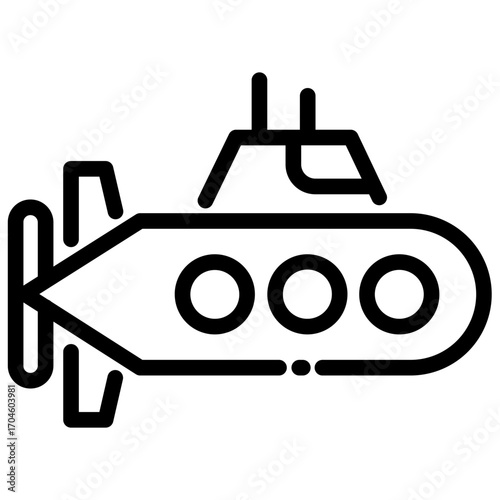 Minimalist Outline Submarine with periscope and porthole Nautical Icon