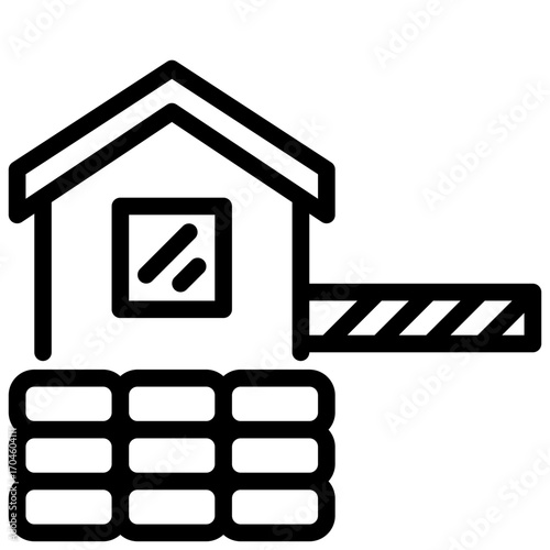 Minimalist Outline Toll Booth Construction Icon with Road Barrier Symbol