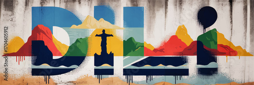 Dili Timor-Leste Colorful Street Art Illustration with Cristo Rei, Mountains, Abstract Graffiti Drips, Urban Wall Mural Design