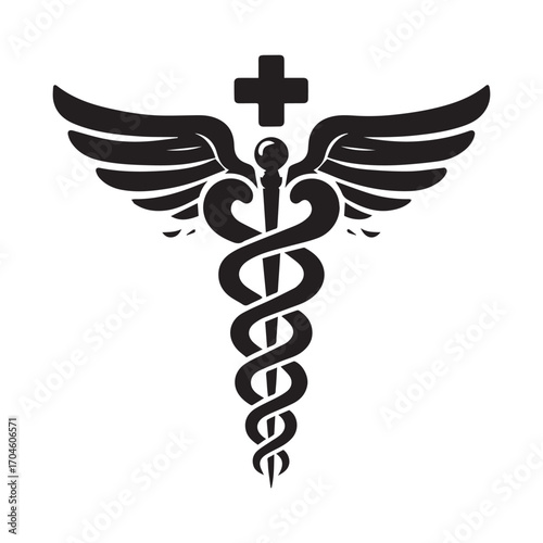 Classic Caduceus Symbol with Wings and a Cross at the Top medical symbol healthcare