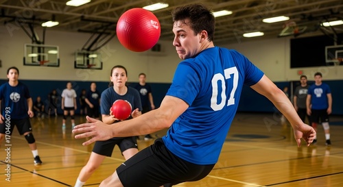Wallpaper Mural Dodgeball Game Action, Players Compete, Gymnasium, Sports Photography, Indoor Setting, Dynamic View, Team Spirit and Competition Torontodigital.ca