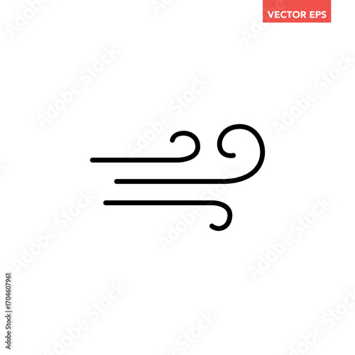 Black single air line icon, simple motion wind weather flat design vector pictogram, infographic vector for app logo web website button banner ui ux interface elements isolated on white background