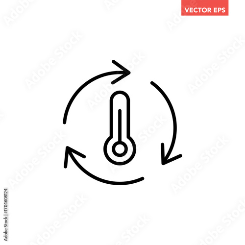 Black single temperature regulation line icon, simple round thermometer process setting flat design pictogram vector for app ads web button ui interface elements isolated on white background