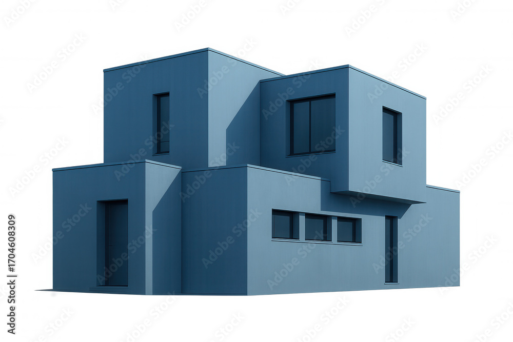 Fototapeta premium Modern blue house showcasing contemporary architecture, isolated on a transparent background, ideal for architectural presentations or design projects