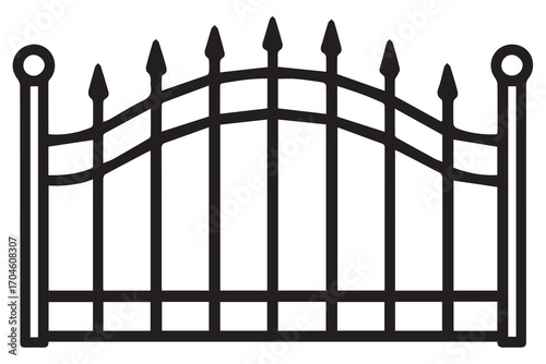 Minimalist vector design of a simple home fence, illustrated in monochrome style with strong outlines, ideal for graphic icons, layouts, or decorative artworks.