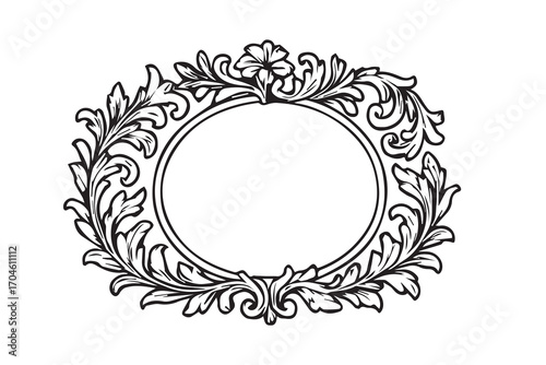 A minimalist vector oval mirror frame, black and white artwork with bold black outline, perfect for decoration, bathroom, vintage, and modern themes.