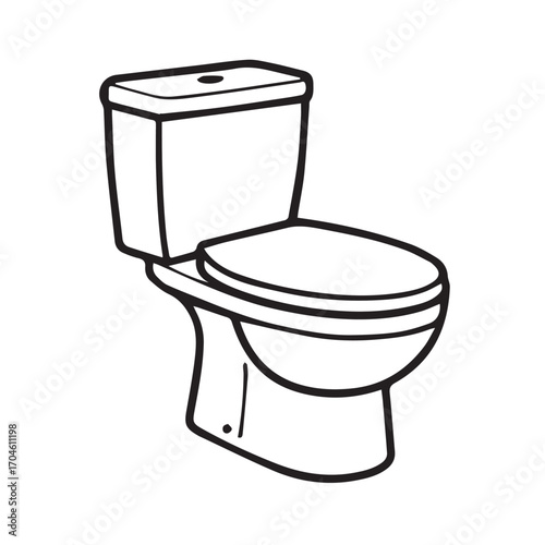 A vector representation of a toilet seat, drawn in black and white with black outline, emphasizing hygiene, simplicity, and practical interior decoration.