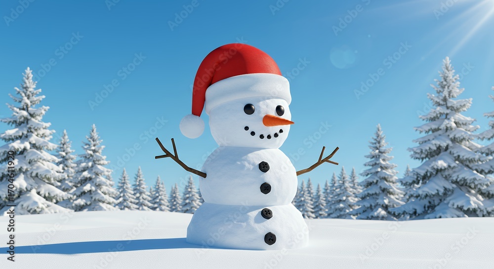 Fototapeta premium Snowman in snowy landscape