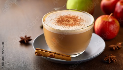 A Spiced Apple Chai Latte Served With A Cinnamon Stick Stirring Inside
