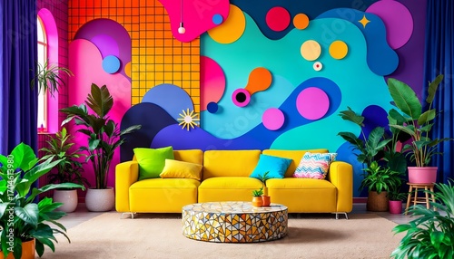 Vibrant Retro Living Room Interior Design