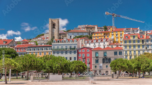 Square largo Jose Saramago timelapse hyperlapse at medieval quarter Alfama in Lisbon