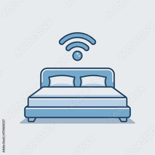 A modern bed with a Wi-Fi symbol above, representing innovation in bedroom design, blending comfort with technology for contemporary living spaces.