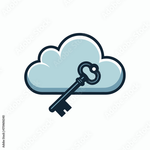 The image features a stylized key merging with a cloud, representing the concepts of cloud security, access control, and digital safety in modern technology and data management.