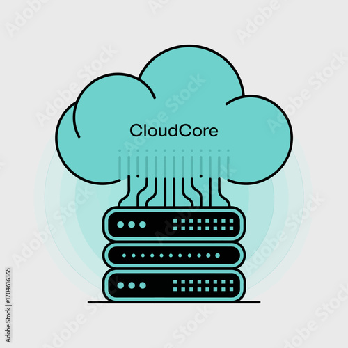 An artistic representation of CloudCore with server infrastructure signifies the powerful connection of technology and modern data management solutions for businesses.