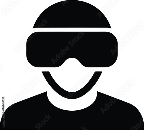 Silhouette of a person wearing a virtual reality headset and goggles