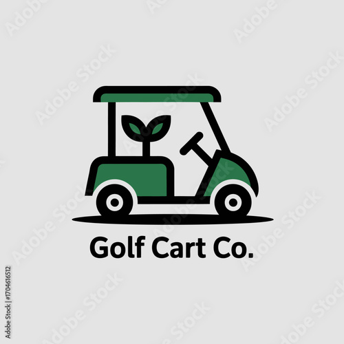 This image showcases a modern golf cart adorned with a green plant, symbolizing eco-friendliness and sustainability in the context of leisure and outdoor activity.