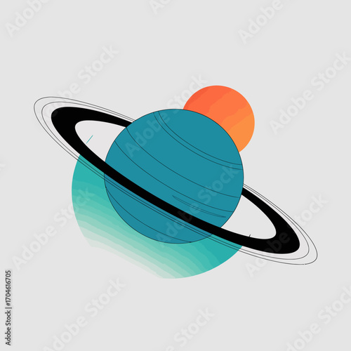 A vibrant illustration of a planet resembling Saturn, complete with its iconic rings and a shining sun in the background, combining abstract concepts and planetary beauty.