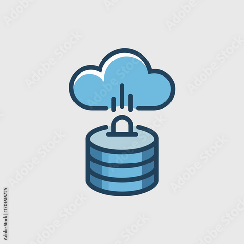 This image showcases the concept of cloud security, featuring a cloud, a secure database, and an emphasized lock symbol, representing data protection in a digital age.