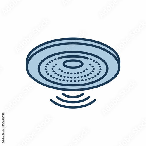 A minimalist representation of a smoke detector that features sound waves, emphasizing its vital role in safeguarding spaces against fire hazards.