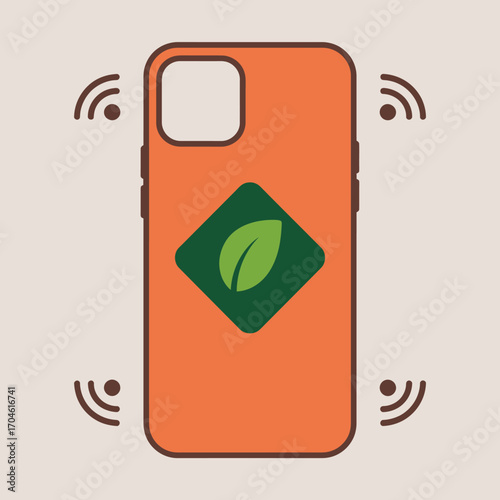 A vibrant phone case design featuring a bold green leaf within a diamond shape, emphasizing eco-friendliness and artistic flair, perfect for stylish, environmentally conscious consumers.