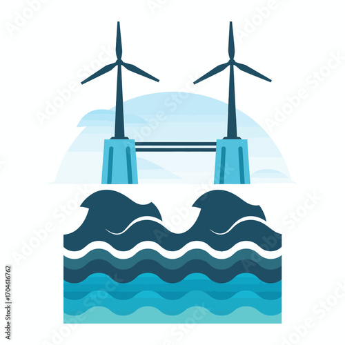 This image depicts wind turbines in a serene ocean setting, symbolizing renewable energy usage and the integration of technology with nature for sustainable power solutions.