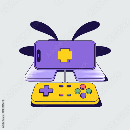 This image shows a stylized mobile gaming phone integrated with a game controller, encapsulating the essence of modern gaming culture and technology's influence on interaction.