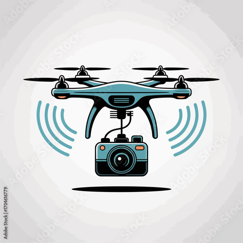 This artwork features a drone camera designed to capture stunning aerial views, reflecting the modern era of photography and the advent of remote exploration technologies.