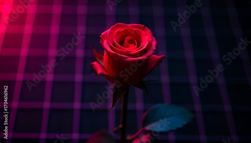 Red Rose in Neon Light