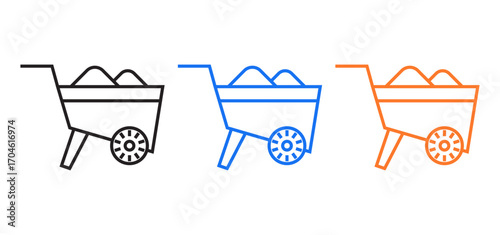 wheelborrow line icon set isolated on white background