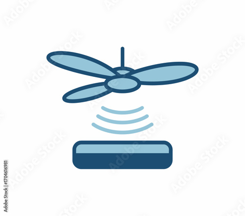 An elegant depiction of a ceiling fan showcasing wireless control technology, symbolizing the fusion of functionality and modern design for contemporary living spaces.