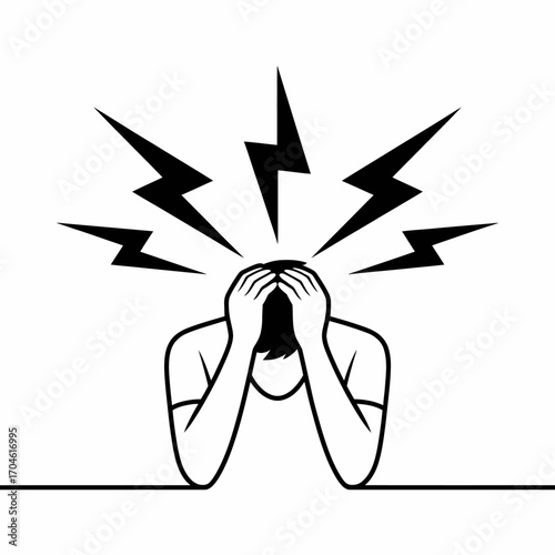 This image illustrates a person bowed down with hands on their head and lightning symbols, visually representing the feelings of being overwhelmed and mentally stressed.