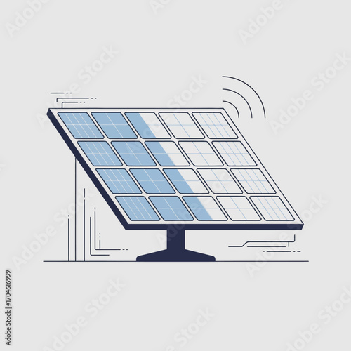 Displaying a solar panel integrated with circuit elements and wireless signals, this illustration emphasizes the blend of technology and renewable energy for a brighter future.