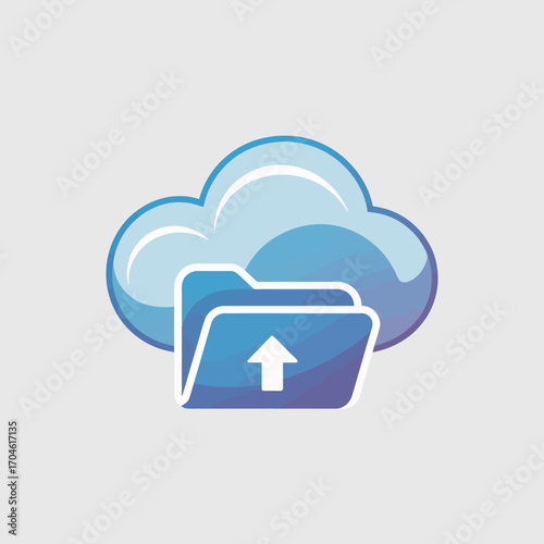 A visually striking icon featuring a fluffy cloud, folder, and upload arrow, effectively representing modern cloud storage and file sharing solutions in a digital era.