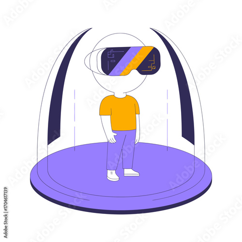 This image illustrates a child wearing VR goggles in a dome, highlighting the immersive experience of virtual reality and its impact on gaming and learning today.