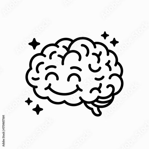 This fun and friendly brain icon showcases happiness with a smile, capturing the essence of emotional wellness and cognitive engagement. Ideal for educational content and marketing.